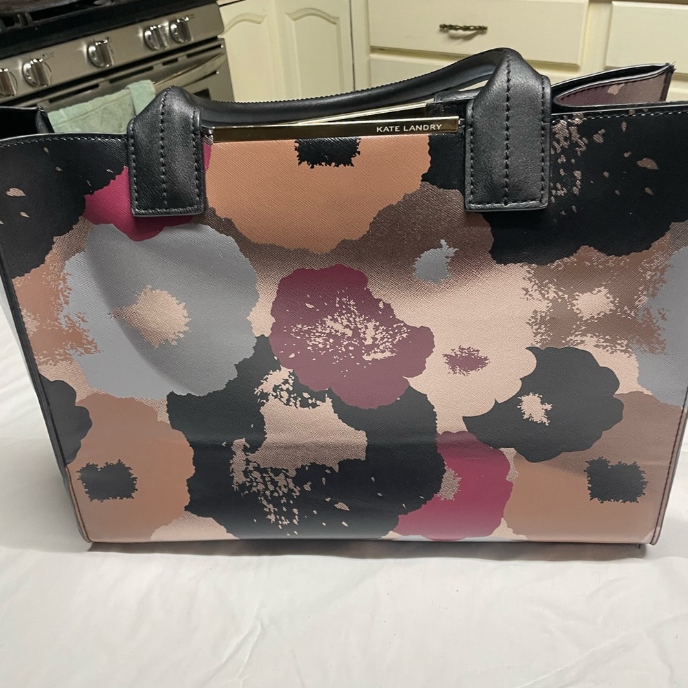 Kate Landry Blue and Tan Tote Bag with Structured Design